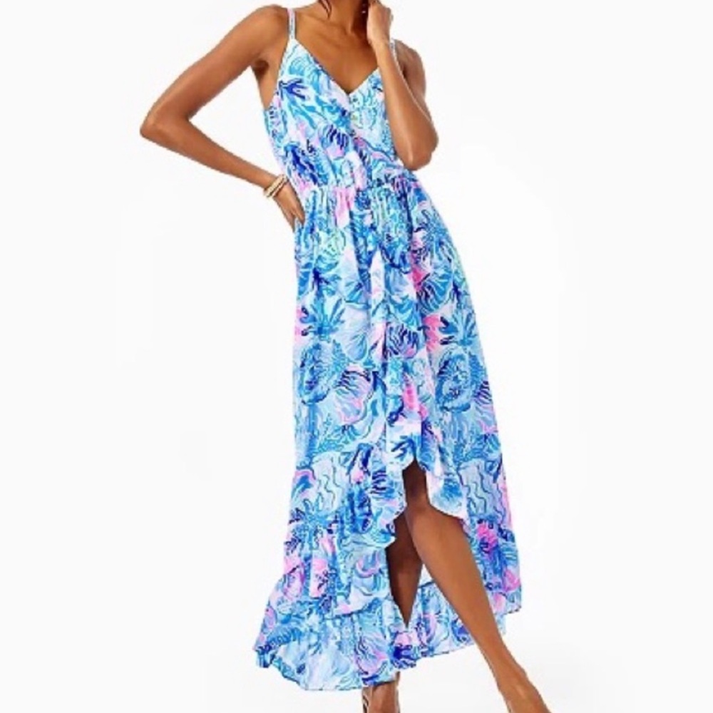 Lilly Pulitzer Mareena Maxi Saltwater Blue Shade Seekers NWT!